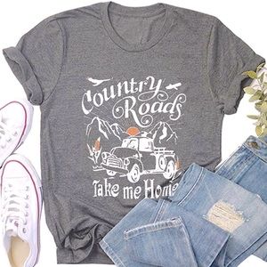 Country Roads Take Me Home Gray Vintage Tee